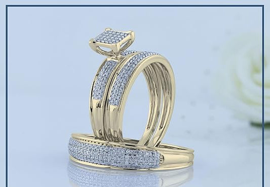 Matching Trio Ring Set for Him and Her – Round Cut Elegance