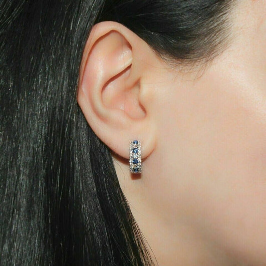 Classic Blue Sapphire & Diamond Hoop Earrings – Elegant & Stylish
