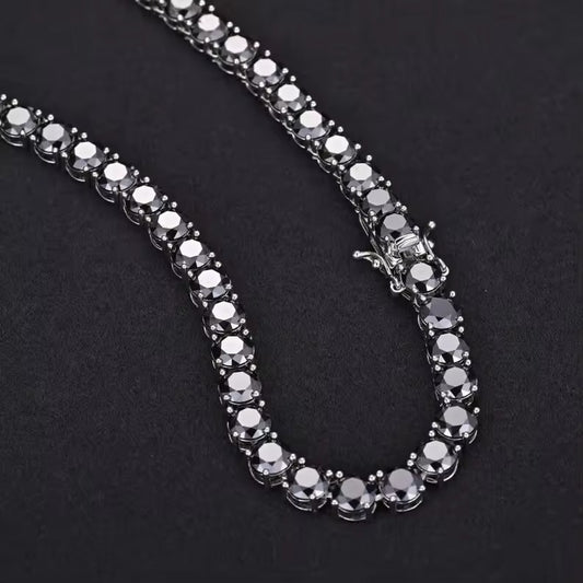 4MM Black Diamond Tennis Necklace Men's & Women's Necklace Black Gold Plated Silver Necklace