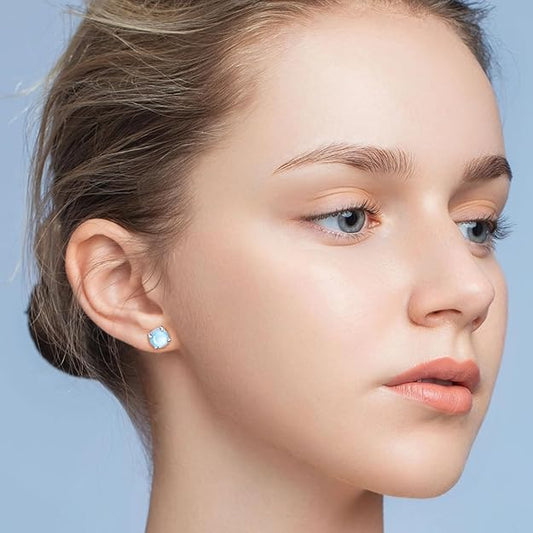 Classic Blue Moonstone Round Stud Earrings for Women β Secure Screw Back
