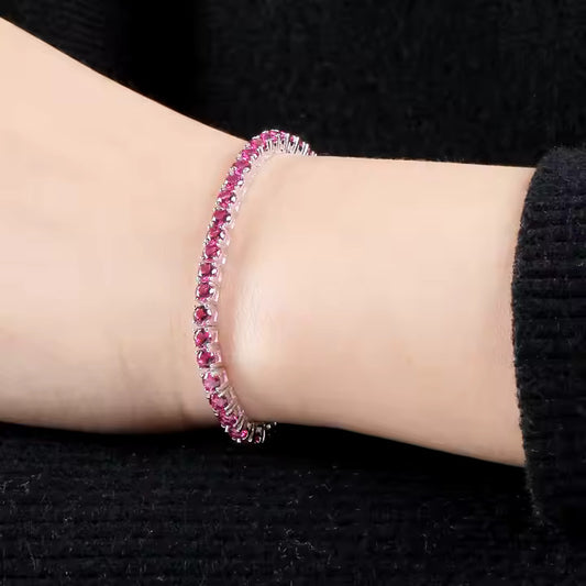 Luxury Pink Ruby Tennis Bracelet β Round-Cut Gems for Timeless Elegance