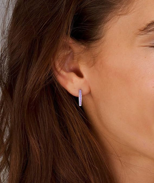 Elegant Round-Cut Purple Amethyst Hoop Earrings for Women