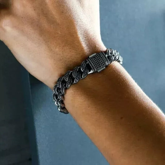 Black Diamond Cuban Link Bracelet in Black Gold Plating – Bold Elegance & Unique Style | Luxury Jewelry