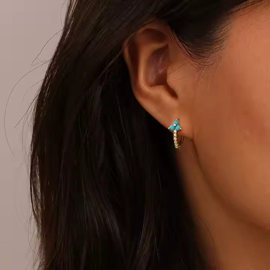 Chic Round-Cut Turquoise Hoop Earrings for Women - Vibrant and Stylish