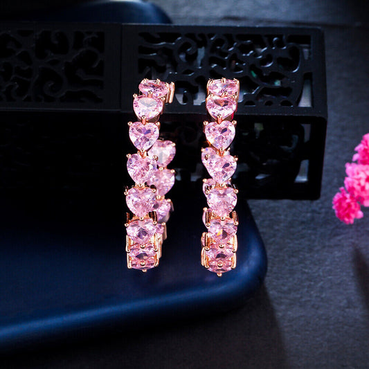 Charming Pink Sapphire Heart Hoop Earrings – A Touch of Romance