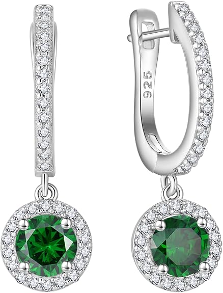 Classic White Gold Drop Earrings with Round-Cut Emeralds