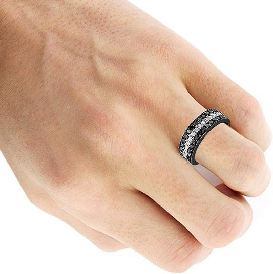 Menโs Unique Black and White Diamond Band โ Strength & Style Combined