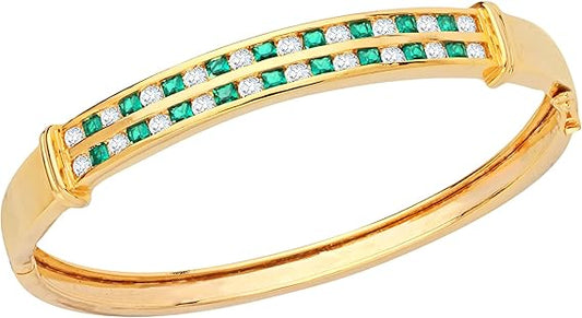 Princess Cut Green Emerald & Diamond Bangle Bracelet – Luxurious & Elegant