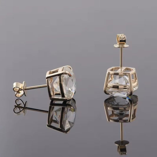 7mm Cushion Cut Diamond Stud Earrings in Silver | Elegant 925 Sterling Silver Diamond Studs