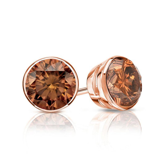 7MM Brown Diamond Bezel Set Stud Earrings | 925 Sterling Silver