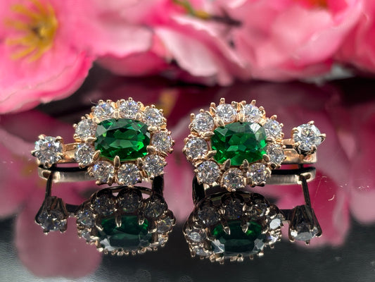 Green Emerald Drop Earrings with Diamond Accents | 925 Sterling Silver Latch Back