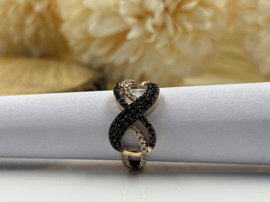 Elegant Brown & White Diamond Infinity Band Ring in Sterling Silver
