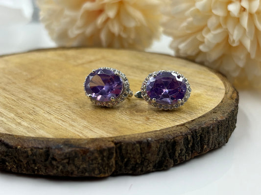 Beautiful Oval Cut Purple Amethyst Silver Earrings – Timeless Style for Any Occasion