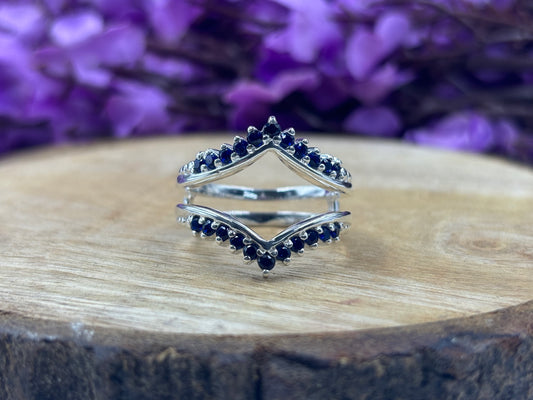 Blue Sapphire Silver Enhancer Ring – Beautiful Round Cut Wrap Design