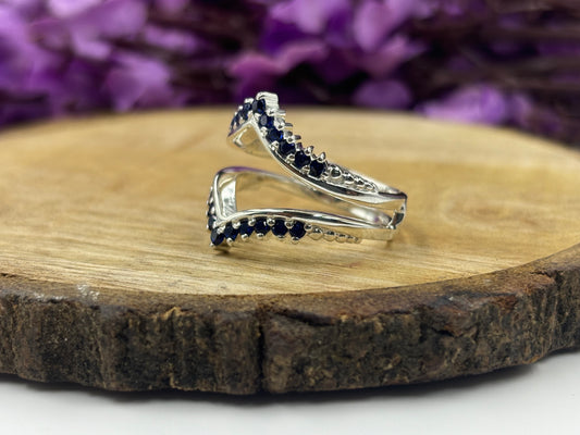 Blue Sapphire Silver Enhancer Ring – Beautiful Round Cut Wrap Design
