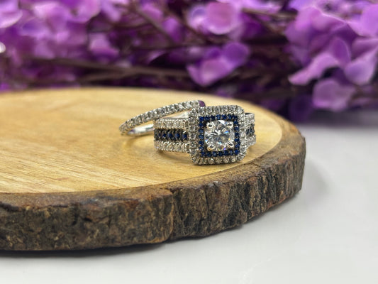 Luxury Round Cut Blue Sapphire Bridal Set – Classic Engagement & Wedding Rings