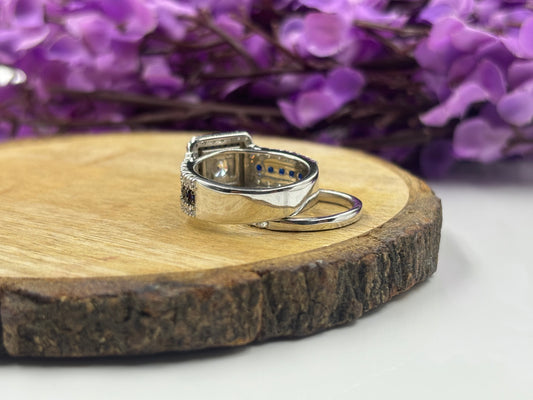 Luxury Round Cut Blue Sapphire Bridal Set – Classic Engagement & Wedding Rings