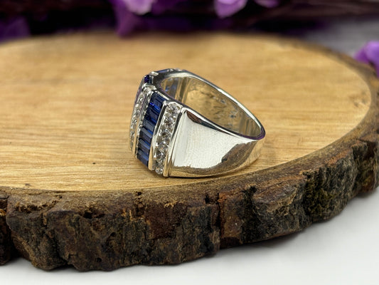 Baguette Cut Simulated Blue Sapphire Engagement Ring β Elegant and Timeless Design