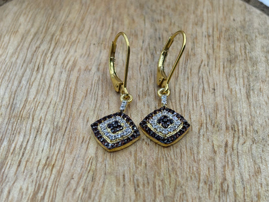 Brown and White Diamond Lever-Back Dangle Earrings – Drop Design in Elegant Setting