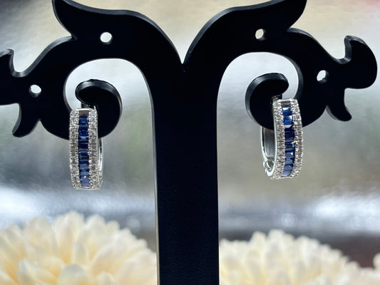 Exquisite Baguette Blue Sapphire Hoop Earrings β Elegant Design for Women
