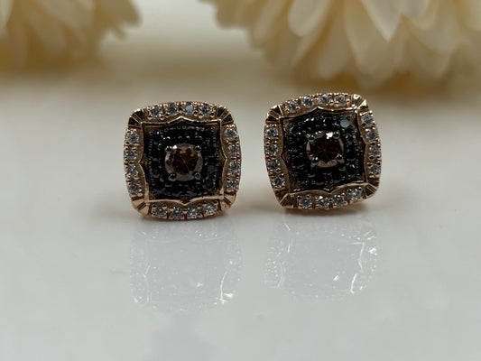 925 Sterling Silver Halo Stud Earrings with Brown Diamonds - Perfect for Any Occasion
