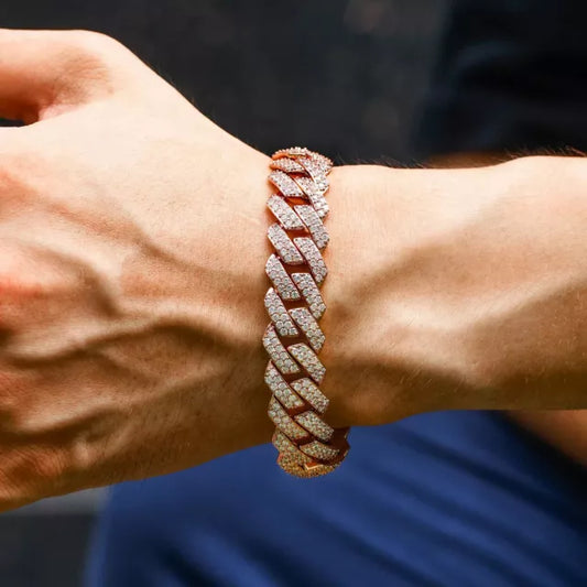 Real Moissanite Cuban Link Bracelet in Rose Gold Plating – Elegant Sparkle & Modern Luxury | Exquisite Jewelry