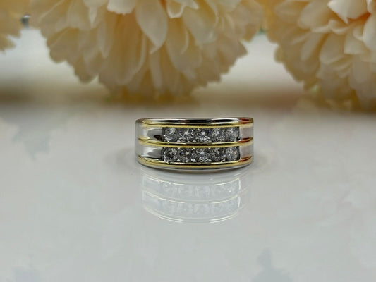 Round Cut Diamond Two-Tone Gold Plated Men's Engagement Ring β Bold and Elegant Design