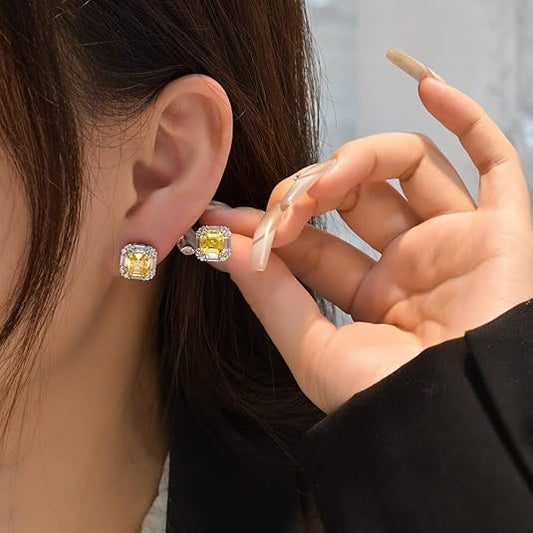 Elegant Asscher Cut Yellow Citrine Stud Earrings β Timeless & Radiant - BerylcraftsElegant Asscher Cut Yellow Citrine Stud Earrings β Timeless & RadiantWomen's