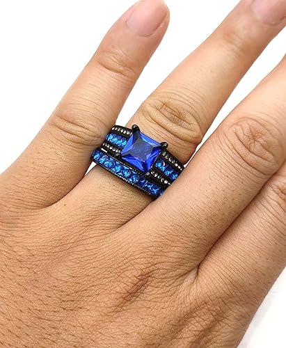 Elegant Women's Bridal Ring Set with Princess Cut Blue Sapphire - BerylcraftsElegant Women's Bridal Ring Set with Princess Cut Blue SapphireWomen's Ring