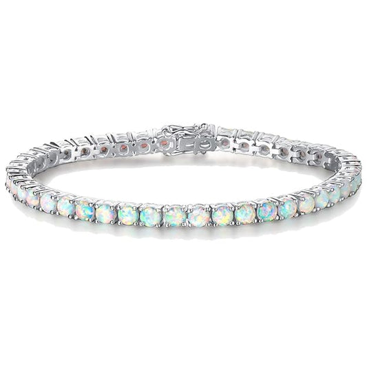 Round Cut Fire Opal Tennis Bracelet – Fiery Gemstones in Silver Setting - BerylcraftsRound Cut Fire Opal Tennis Bracelet – Fiery Gemstones in Silver SettingBracelets
