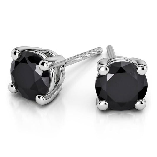 7mm Black Diamond Stud Earrings in 925 Sterling Silver with Secure Screw Back – Bold and Elegant Jewelry