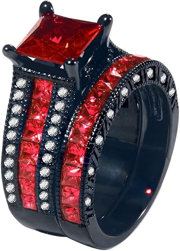 Women’s Princess Cut Red Garnet Wedding Set – Elegant & Romantic - BerylcraftsWomen’s Princess Cut Red Garnet Wedding Set – Elegant & RomanticWomen's Ring