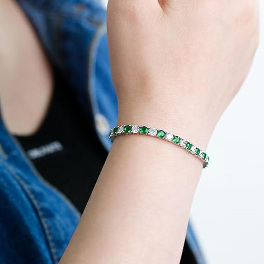 Women's Round Emerald Tennis Bracelet – Vibrant Green Sparkle - BerylcraftsWomen's Round Emerald Tennis Bracelet – Vibrant Green SparkleBracelets