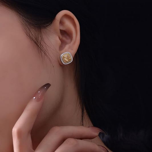 Yellow Citrine Cushion Cut Stud Earrings β Perfect Gift for Women - BerylcraftsYellow Citrine Cushion Cut Stud Earrings β Perfect Gift for WomenWomen's