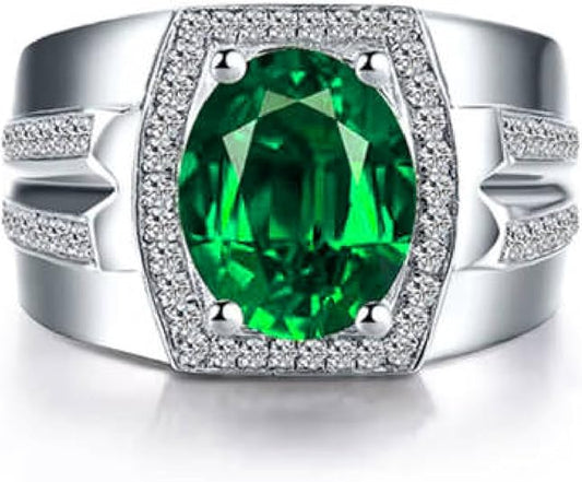 Distinctive Men's Ring Featuring Oval Green Emerald Gem