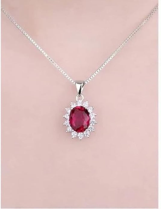 Luxury Floral Ruby Necklace – Oval Cut Red Ruby in Bloom Design