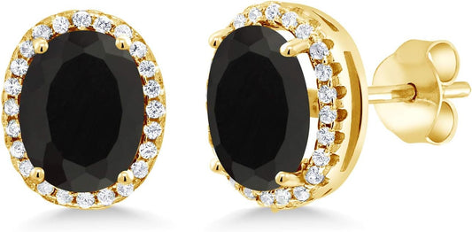 Luxury Oval Black Diamond Stud Earrings in Classic Setting