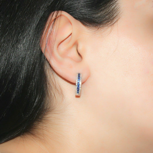 Premium Blue Sapphire Hoop Earrings – Classic Round Cut Design
