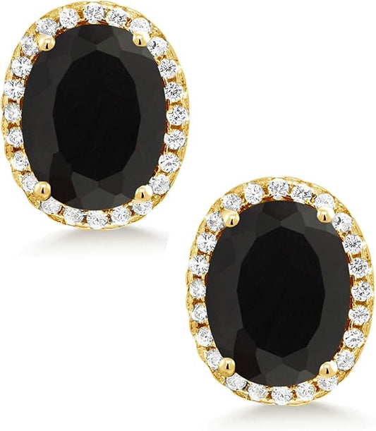 Luxury Oval Black Diamond Stud Earrings in Classic Setting