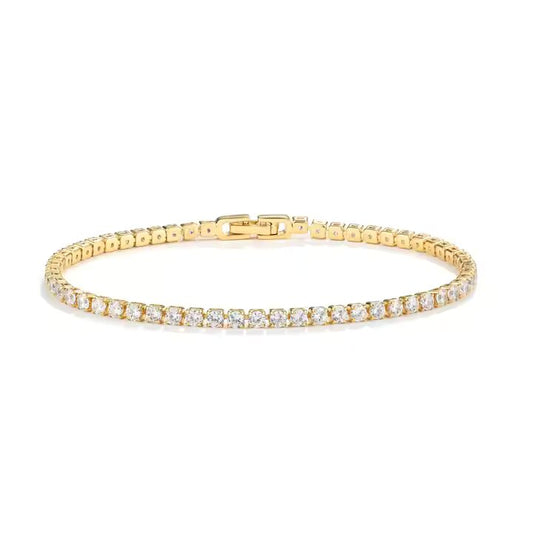 3MM Round Cut Diamond Yellow Gold Finish 925 Sterling Silver Tennis Bracelet