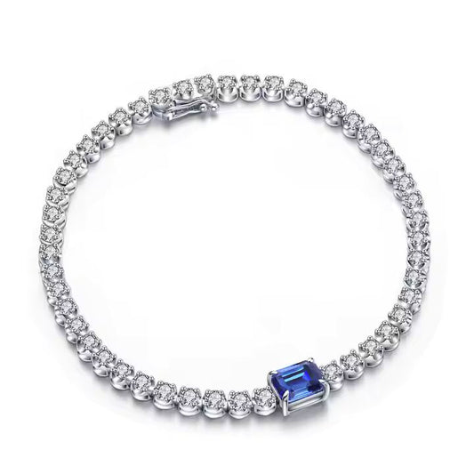 Luxurious Blue Sapphire Tennis Bracelet – Classic Emerald Cut Style