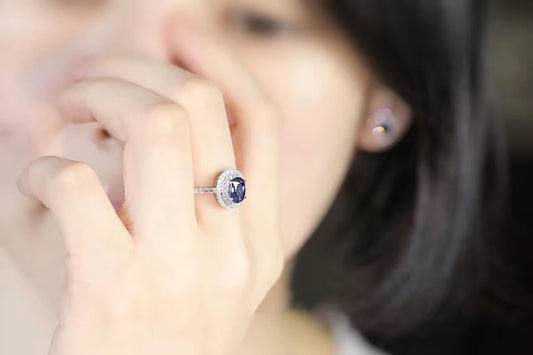 Tanzanite Gemstone Wedding Ring Diamond Engagement white Gold Finish Halo Ring