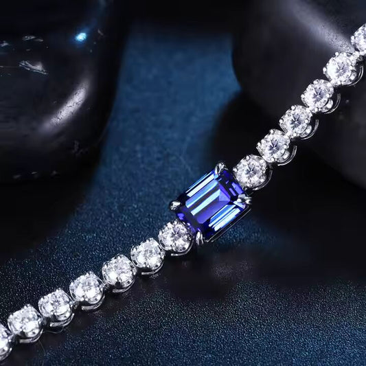 Luxurious Blue Sapphire Tennis Bracelet – Classic Emerald Cut Style