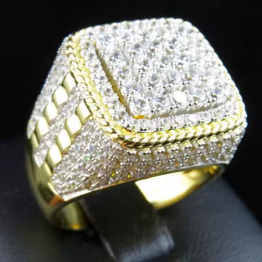 Yellow Gold Plated Diamond Cluster Ring – Radiance in Every Angle