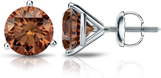 Brown Diamond Stud Earrings with Three-Prong Secure Setting