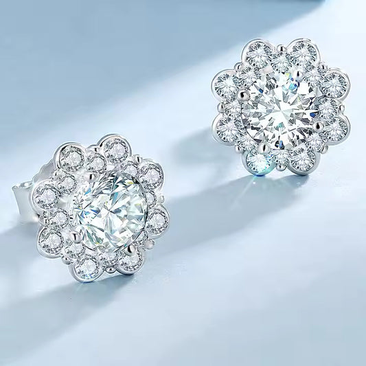 Glamorous Flower-Shaped Studs with Simulated Diamonds – A Touch of Elegance