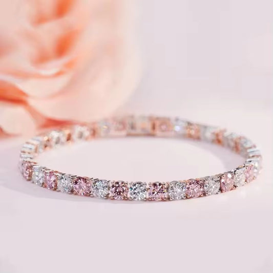 4MM Pink Sapphire Bracelets White Gold Plated Silver Bracelets Women's Diamond Tennis Bracelets