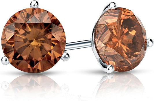 Brown Diamond Stud Earrings with Three-Prong Secure Setting