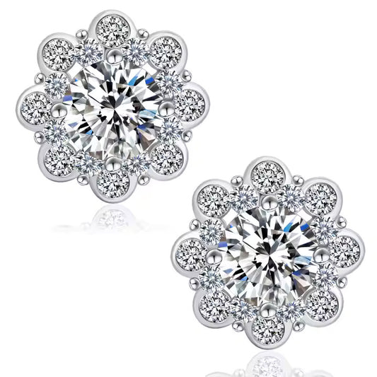 Glamorous Flower-Shaped Studs with Simulated Diamonds – A Touch of Elegance