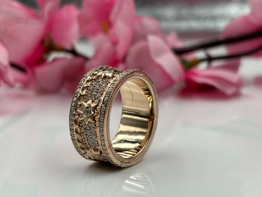 Rose Gold Over Band Ring Full Eternity Band Ring Real Moissanite Men's Ring